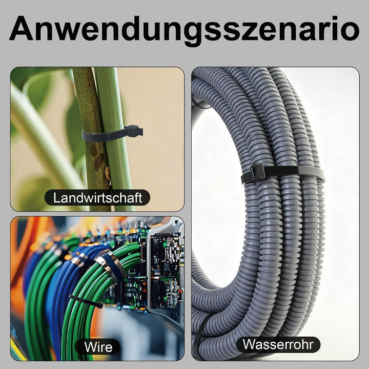 1000 Stück Kabelbinder Schwarz 300 mm x 4,8 mm | UV-beständig &amp; wetterfest | Zugfestigkeit 30 kg | s