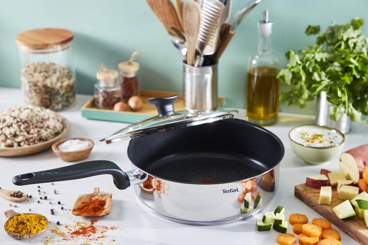 Tefal Primary Wokpfanne 28 cm, Edelstahl mit Antihaftbeschichtung Wok Antihaftbeschichtung 28 cm, Wo