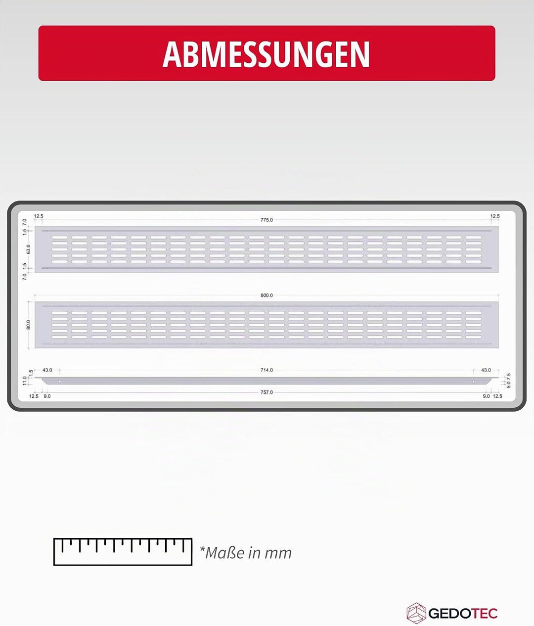 Gedotec Lüftungsgitter rechteckig aus Aluminium - 1 Stück Abluftgitter Edelstahl-finish - Heizungsgi
