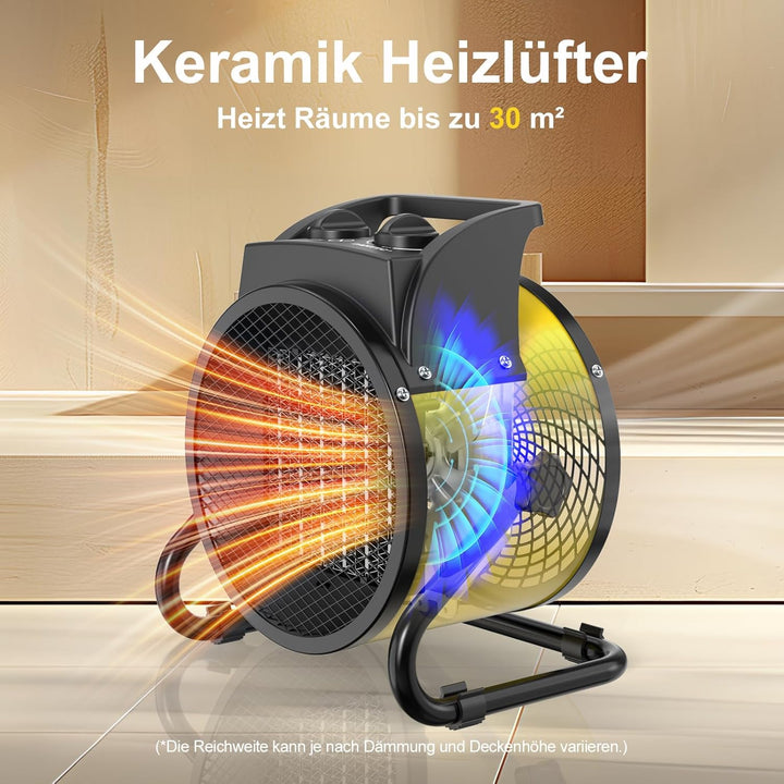Heizlüfter 3000 Watt Keramik Heizstrahler Elektroheizer Bauheizer Bautrockner mit Thermostat Heizger