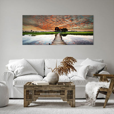 Wandbilder Dekoration Wohnzimmer Asien brücke see natur Panorama Bilder auf Leinwand 120x50cm Leinwa