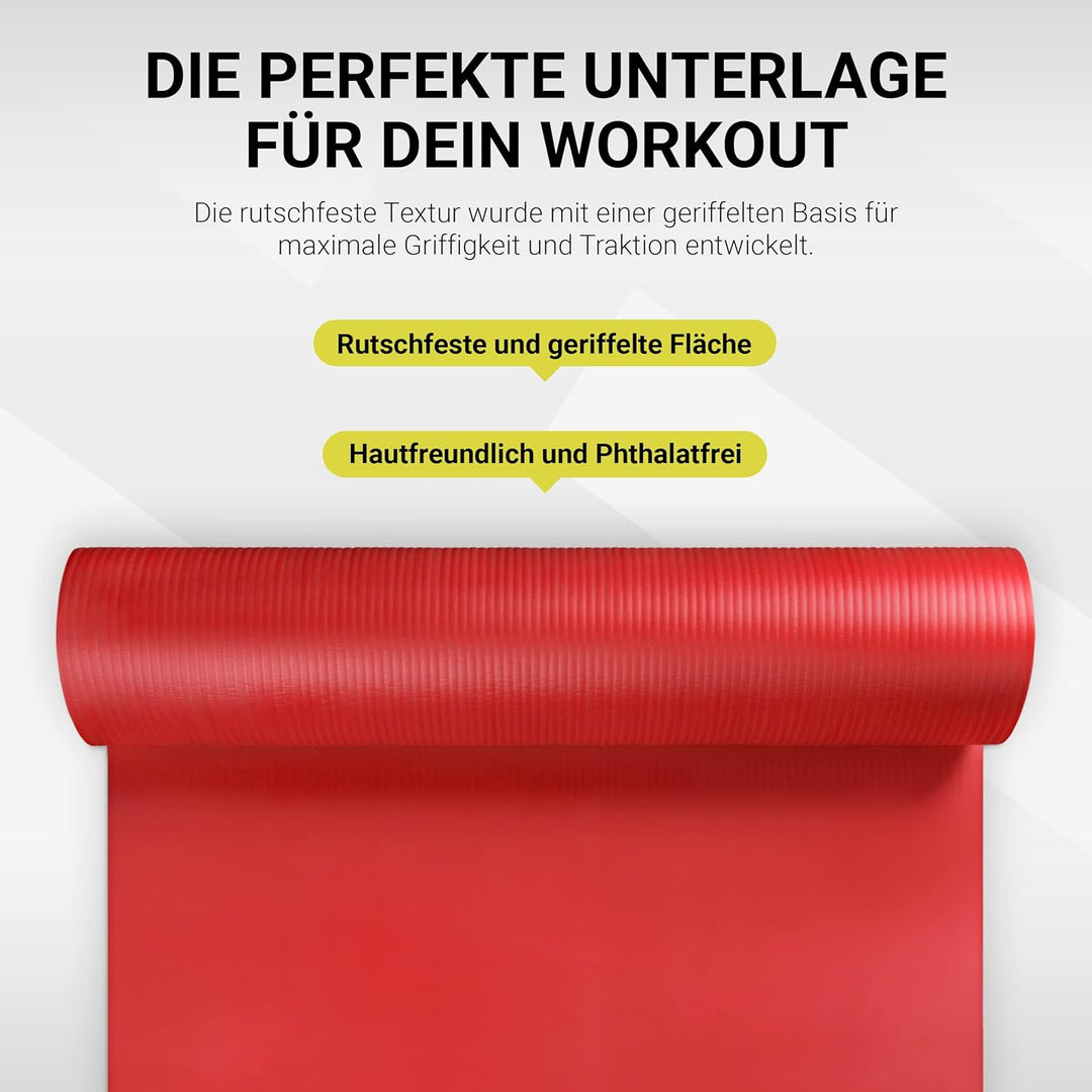 MSPORTS Gymnastikmatte Studio 183 x 61 x 1,0 oder 1,5 cm | inkl. Übungsposter und Tragegurte | Hautf