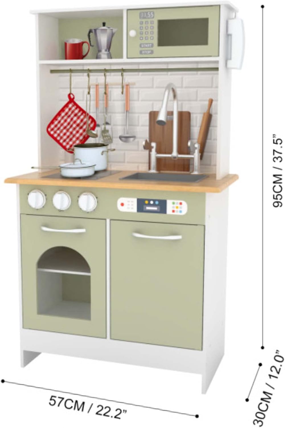 Teamson Kids Küche Für Kinder Aus Holz Little Chef Boston mit Interaktiven Funktionen &amp; 9 Kochzubehö