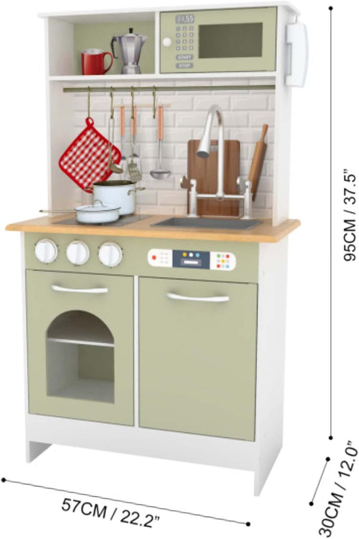 Teamson Kids Küche Für Kinder Aus Holz Little Chef Boston mit Interaktiven Funktionen &amp; 9 Kochzubehö