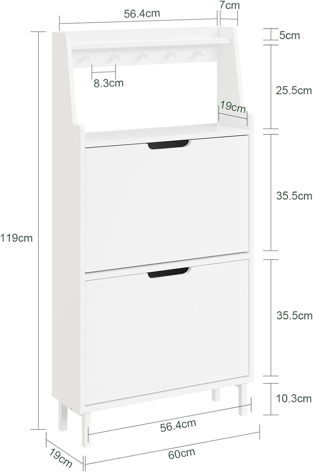 SoBuy Schuhschrank Schmal Schuhkipper Extra Schmale 19 cm Tiefe, Für Schuhe Bis Grösse 47, Mit Haken