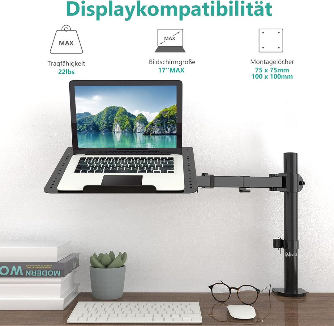 WALI Laptopablage Schreibtischhalterung für 1 Laptop Notebook bis 17 Zoll, voll verstellbar, 10 kg K