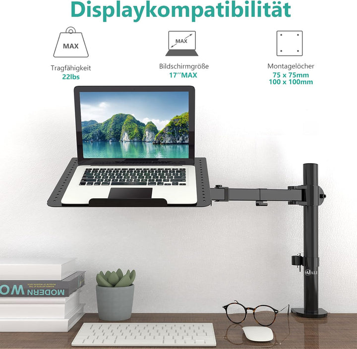 WALI Laptopablage Schreibtischhalterung für 1 Laptop Notebook bis 17 Zoll, voll verstellbar, 10 kg K