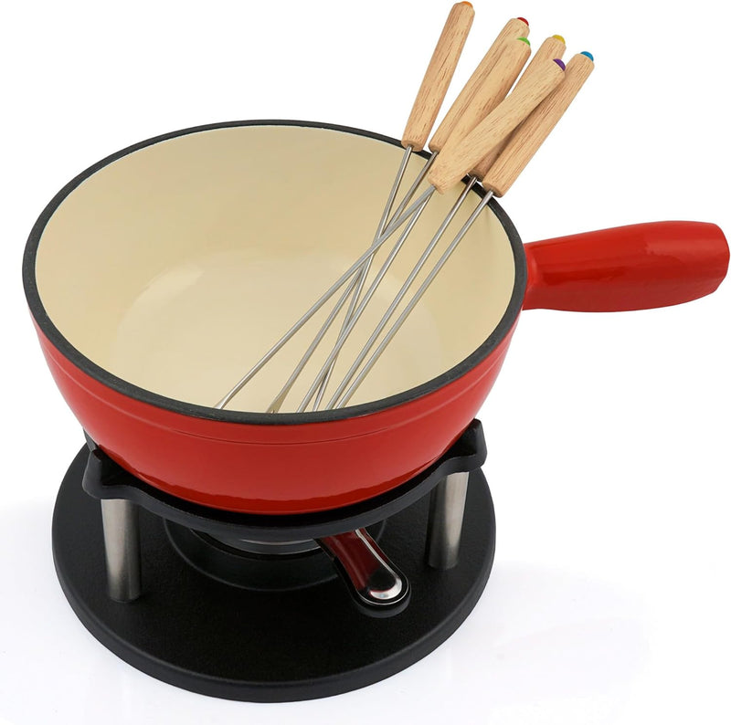 BBQ-Toro Gusseisen Fondue Set für 6 Personen | 2 Liter | Fondueset 9 teilig mit Brenner und Gabeln |