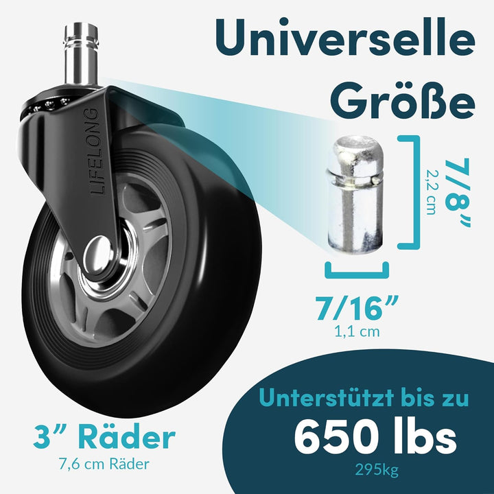 Bürostuhl Rollen 5er Set, Bürostuhl-Räder Ersatzrollen für Teppich- und Parkettböden, Strapazierfähi