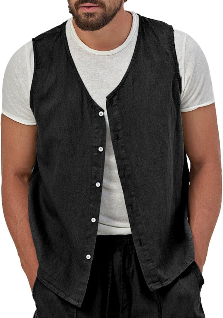 Herren-Leinenwesten-Set Shorts 2024 Mode Strand Hochzeit Anzüge 2 Stück Outfits formelle Weste Set f
