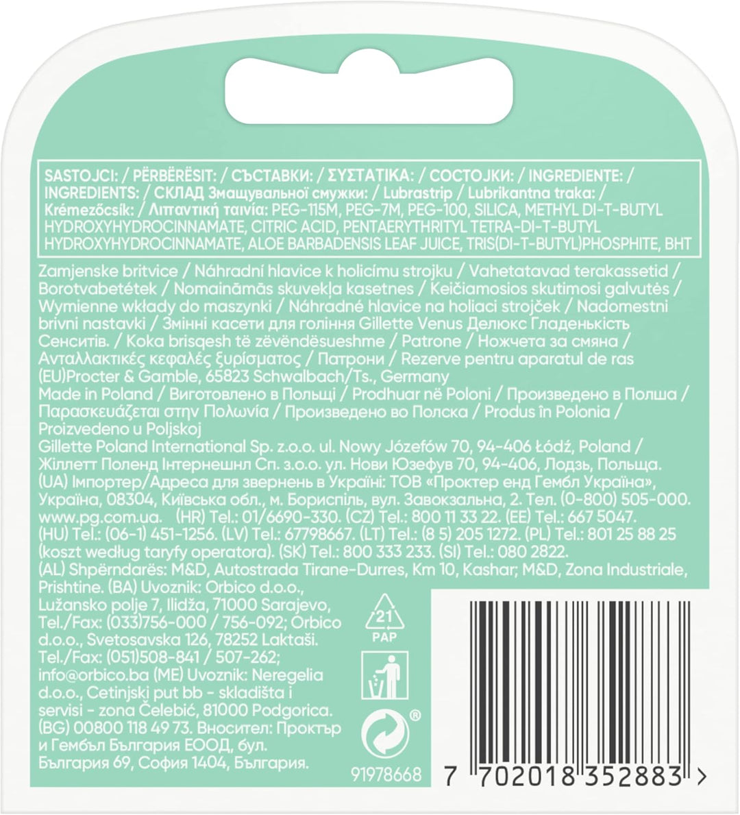 Gillette Venus Deluxe Smooth Sensitive Ersatzklingen für Damenrasiermaschine, (4 Stück), Maschinen E