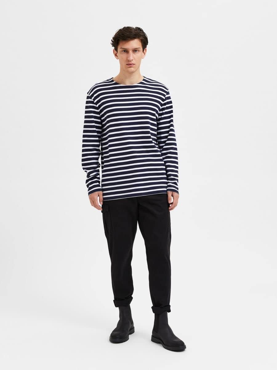 Selected Homme Herren Slhbriac Stripe Ls O-Neck Tee W Noos Langarmshirt S Navy Blazer/Stripes:bright