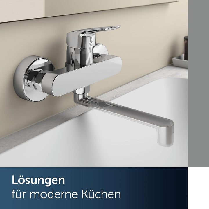 Armatur / Küchenarmatur CERAFLEX Ausladung 200 mm | zur Wandmontage, Schwenkbarer Rohrauslauf, S-Ans