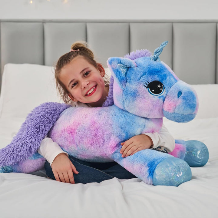 MorisMos Grosses Einhorn Plüschtier Kuscheltier XXL,80cm Lilac weich Riesen Einhorn Stofftier Gesche