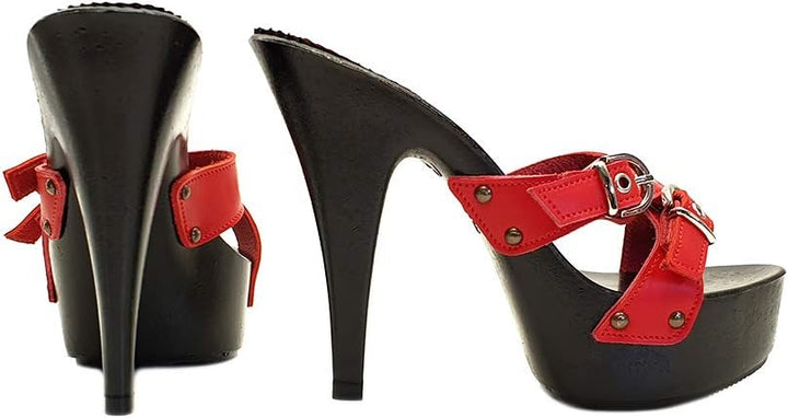 Clogs in schwarz und Farrband Rot - K9531 ROSSO (42 EU, ROT) 42 EU Rot, 42 EU Rot