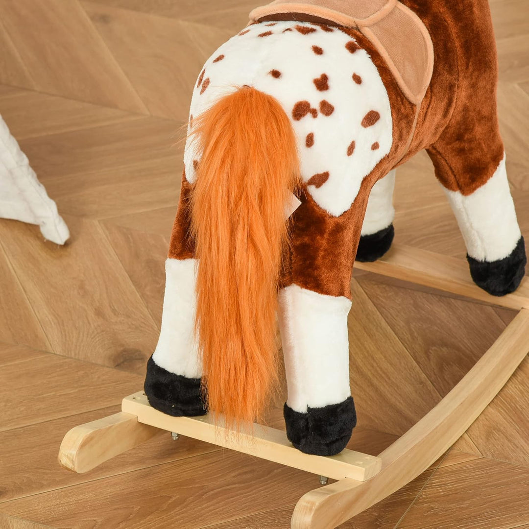 HOMCOM Kinder Schaukelpferd Schaukeltier Schaukelspielzeug Wiehern Braun 74x28x65cm, Braun