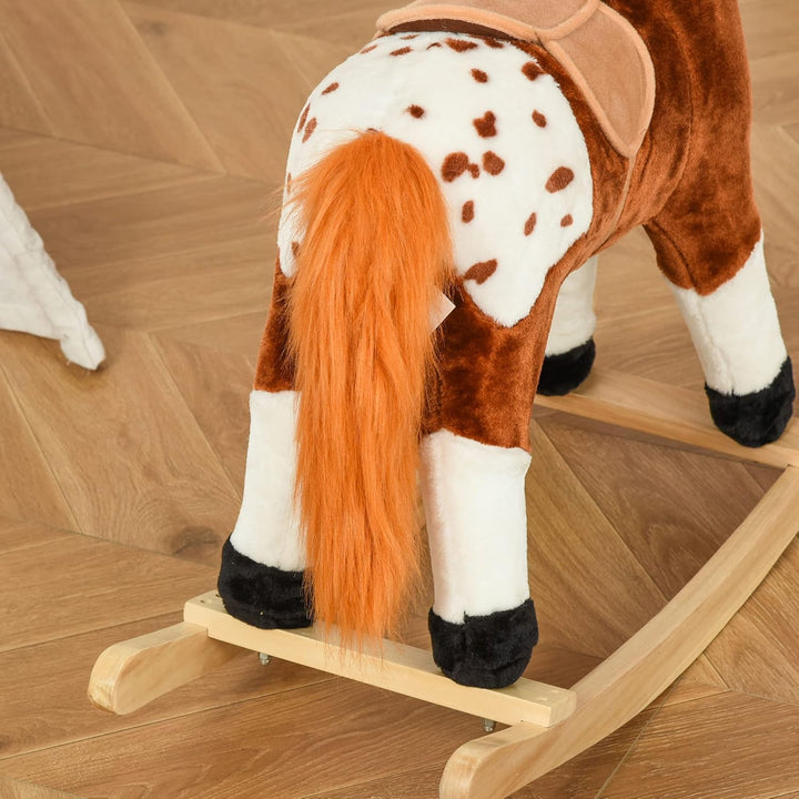 HOMCOM Kinder Schaukelpferd Schaukeltier Schaukelspielzeug Wiehern Braun 74x28x65cm, Braun