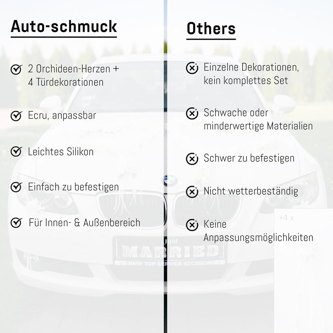 ORCHIDEEN Herzen Braut Paar Rose Deko Dekoration Hochzeit Car Auto Wedding ®Auto-schmuck Deko Girlan