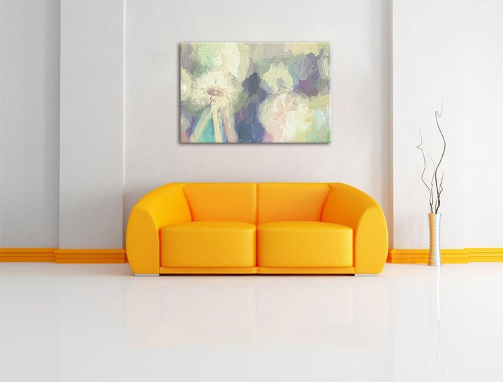 Pixxprint Romantische Pusteblumen Pinsel Effekt, Format: 100x70 auf Leinwand, 100x70