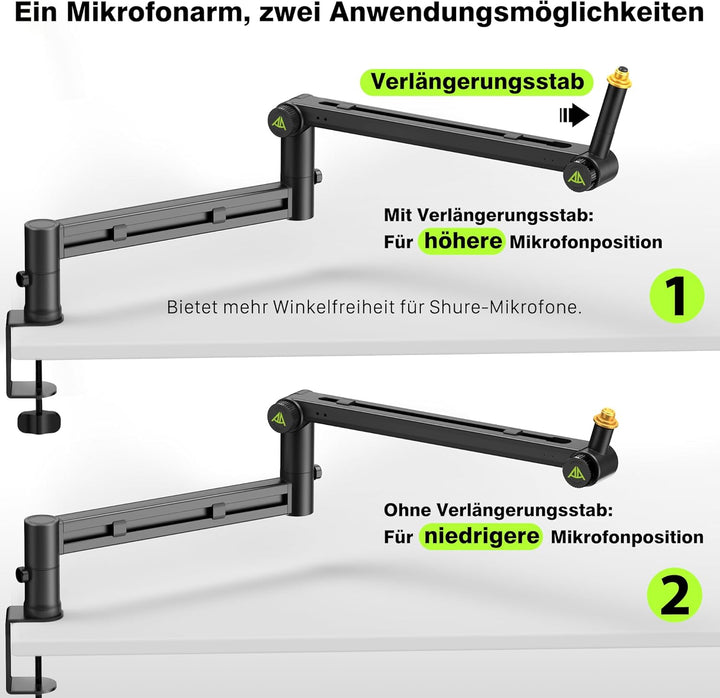 Mikrofon Arm | Low Profile Mikrofonarm [Max. 3 KG Traglast] kompatibel mit Shure SM7B, MV7+ & Co.| G