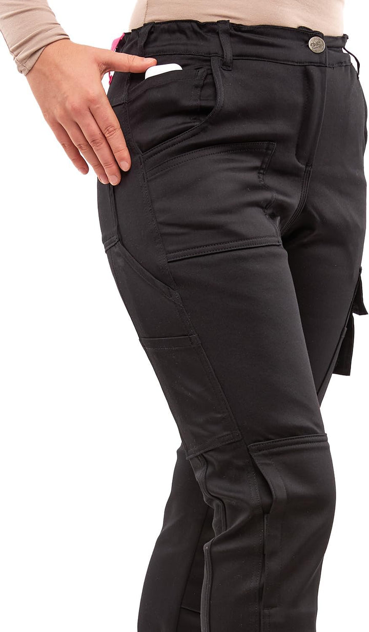 strongAnt Damen Arbeitshose komplett Stretch für Frauen Bundhose mit Kniepolstertaschen Schwarz Grau