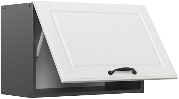 Vicco Hängeschrank R-Line, hängender Küchenschrank, Weiss Landhaus/Anthrazit, 60 cm Flach Weiss Land