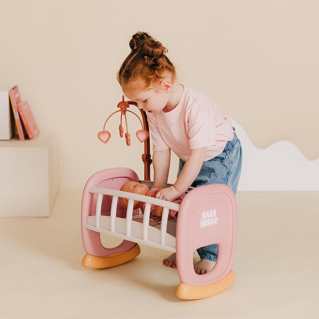 Smoby - Baby Nurse Puppenwiege mit Mobile - Puppenbett mit Wiegefunktion, für Puppen bis 42 cm (Nich