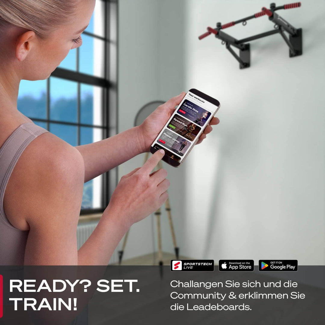 Sportstech Innovative 4in1 Klimmzugstange zur Wandmontage | neuartig platzsparend klappbar | 3 Multi