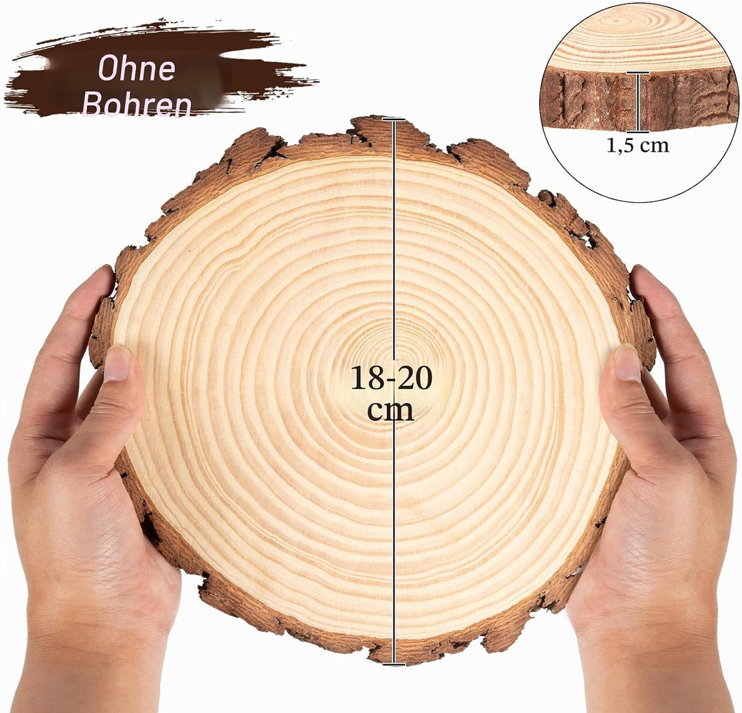 Truevaste Holzscheiben 18er Set 18-20 cm Runde Baumscheiben ohne Loch – Unbehandelte Holz Log Scheib