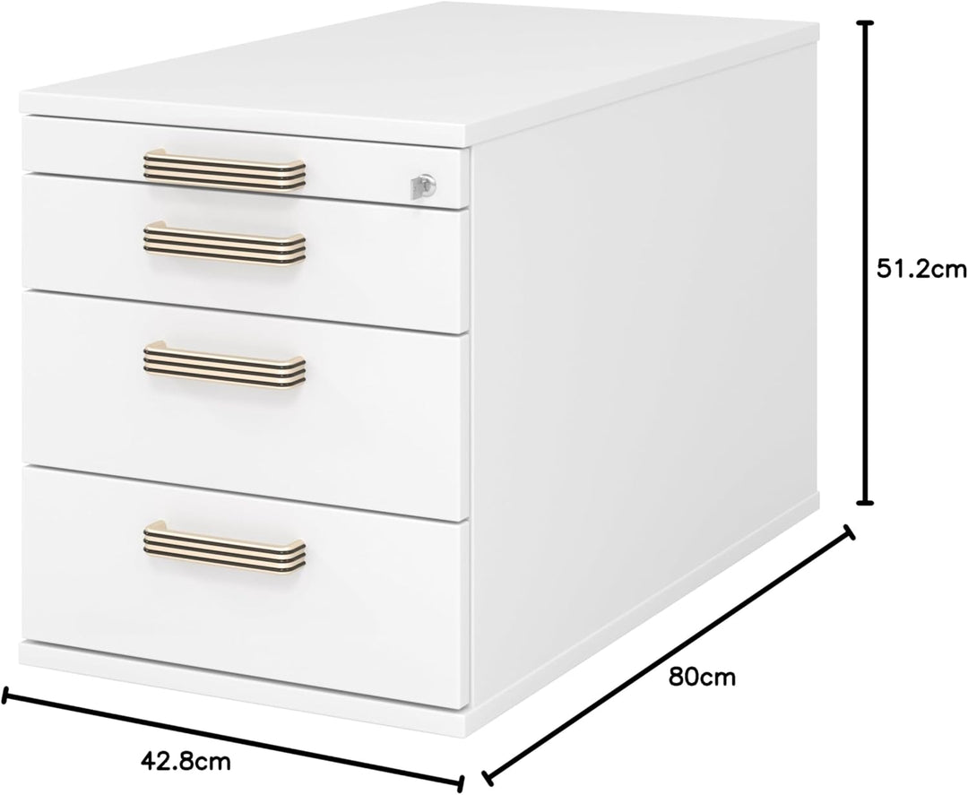 bümö Rollcontainer mit Schubladen, Container abschliessbar aus Holz in weiss - Rollwagen für's Büro