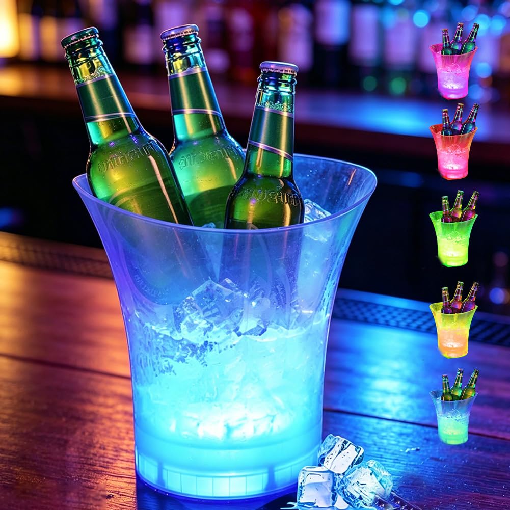 5L Led Eiskübel LED Sektkübel, Eiseimer mit Bluetooth Lautsprecher, Flaschenkühler mit Multi-Farbwec