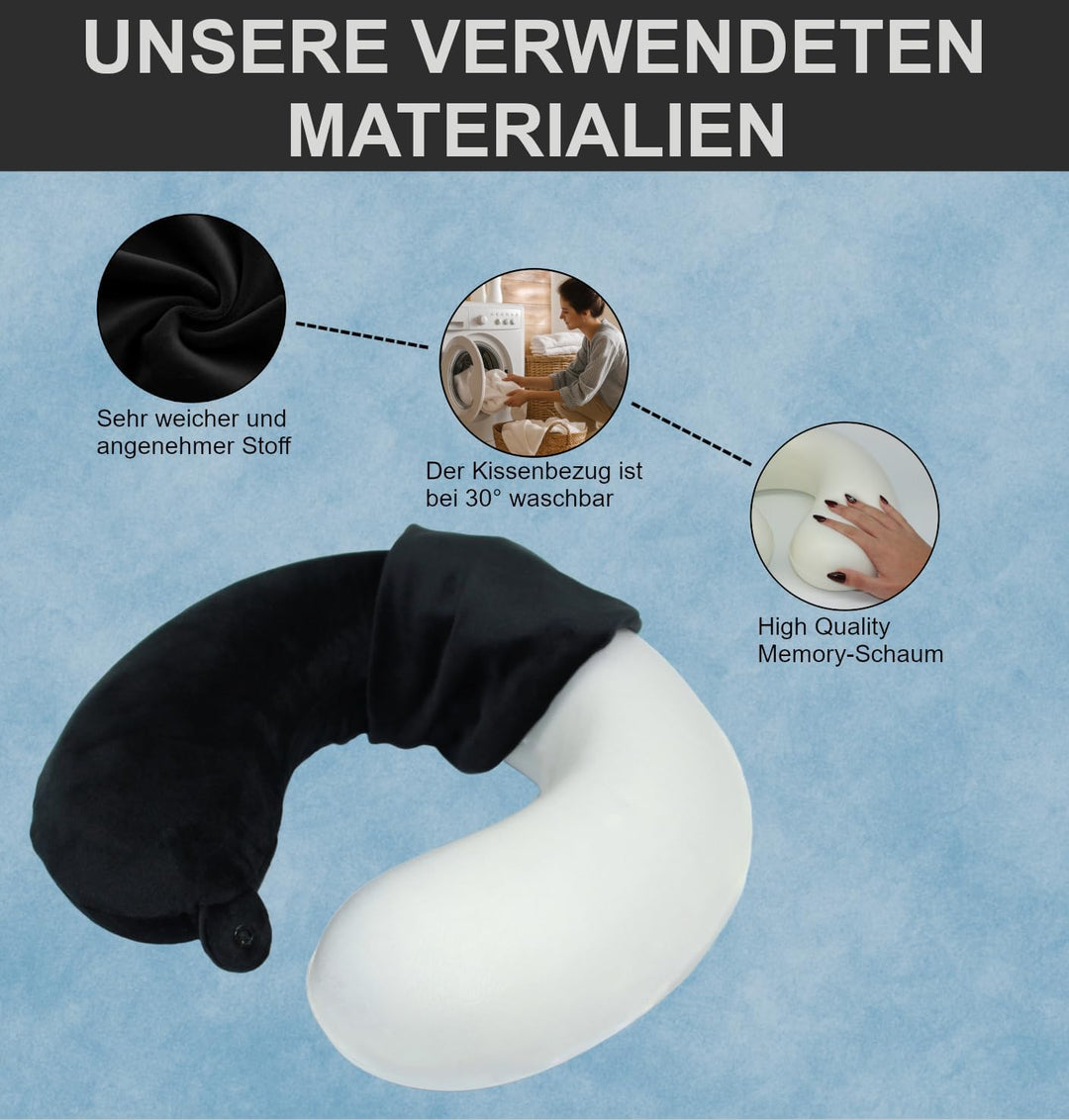 Reisekissen (Essentials) - 100% Memory Foam - U-förmiges Nackenkissen mit samtweichem Bezug - Nacken