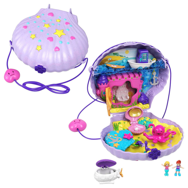 Polly Pocket Schatulle, Muschel Tasche zum Umhängen in Unterwasser Thema, mit 2 Puppen und 1 U-Boot,