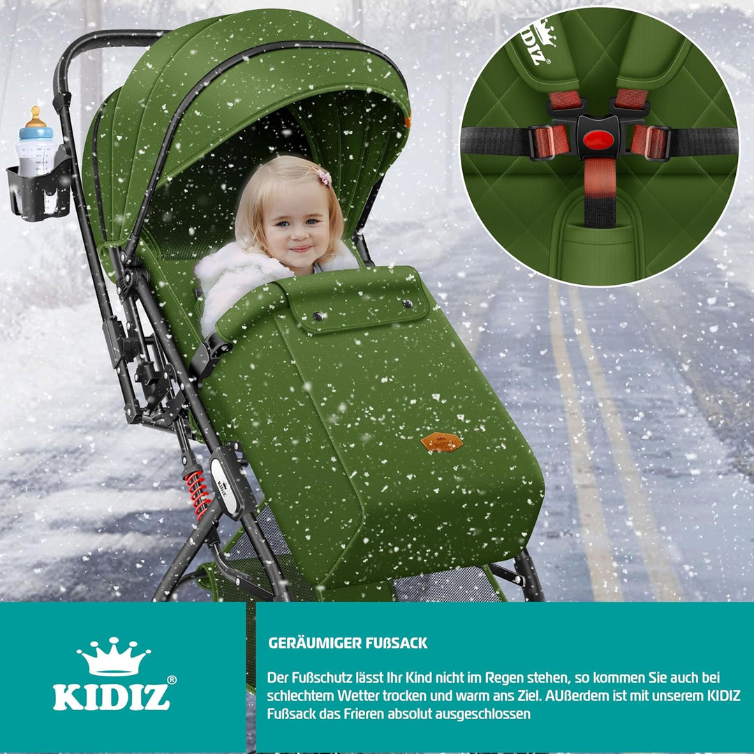 KIDIZ® Kinderwagen Kinderbuggy klappbar Liegebuggy Sportwagen Faltbar 360° Räder 5-Punkt Gurt Inkl.