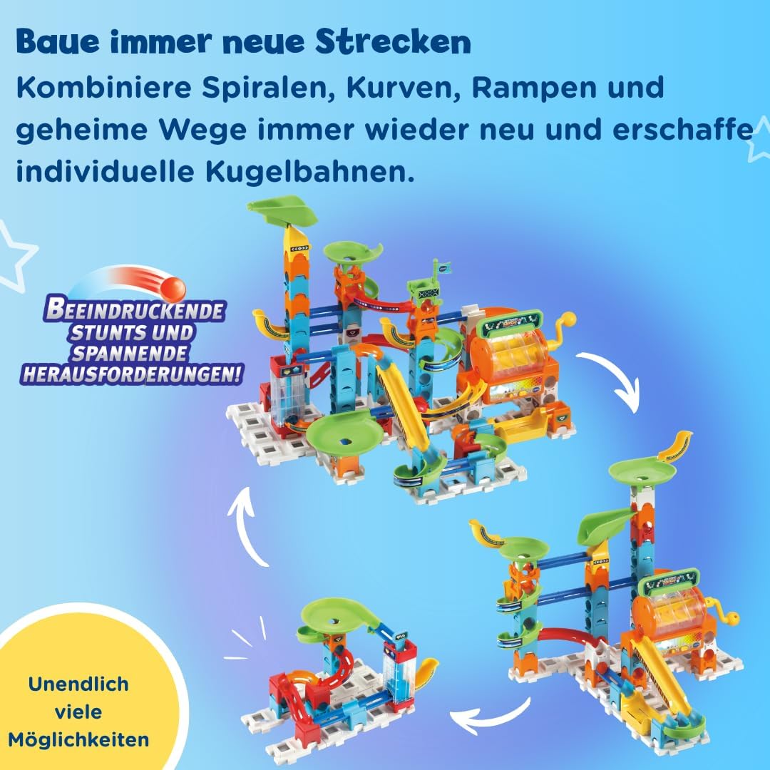 VTech Marble Rush - Super Action Set L100 E – Interaktives Kugelbahn-Set mit Licht und Sound, spanne