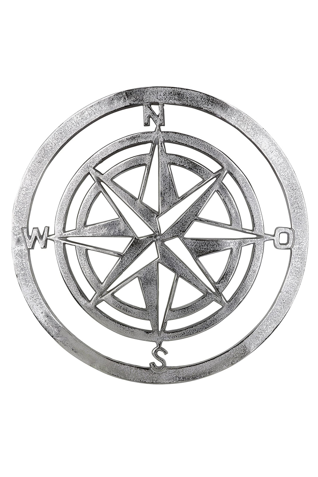 Seaside No.64 - Windrose/Kompass aus Metall oder Aluminium - Antikweiss silber - Wandrelief Wandobje