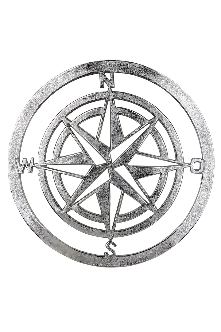 Seaside No.64 - Windrose/Kompass aus Metall oder Aluminium - Antikweiss silber - Wandrelief Wandobje