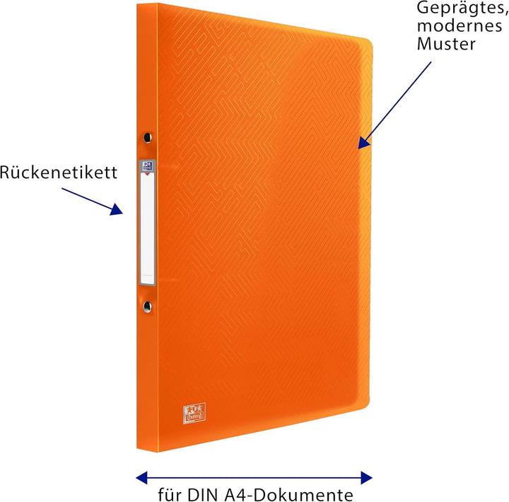 Oxford Ringbuch A4, Rückenbreite 2 cm, 2 Ringe, Kunststoff, 8 Farben, 10 Stück, 8 Farben