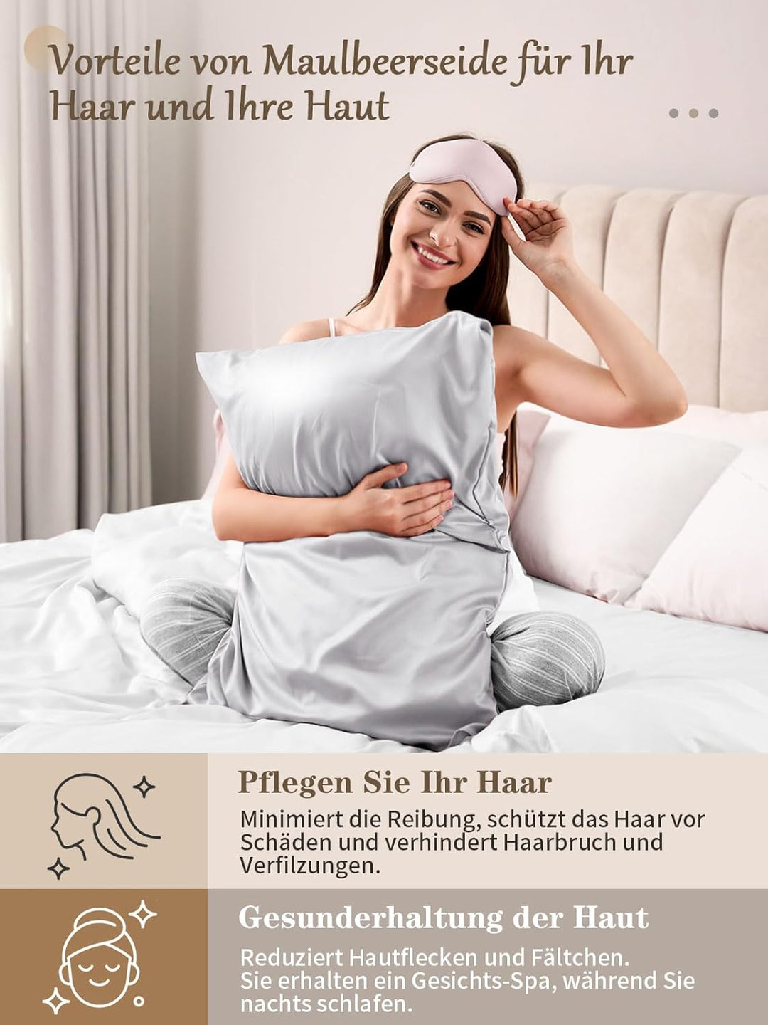 Texbee Seide Kissenbezug 40x60cm für Haar und Haut versteckter Reissverschluss, 1PC Kissenbezug Seid