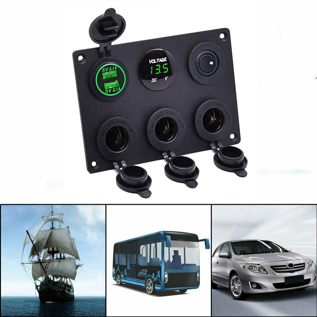 TOTMOX 12V/24V Auto-Bedienfeld mit Dual-USB-Ladegerät, Zigarettenanzünder, Schaltbedienfeld für Auto