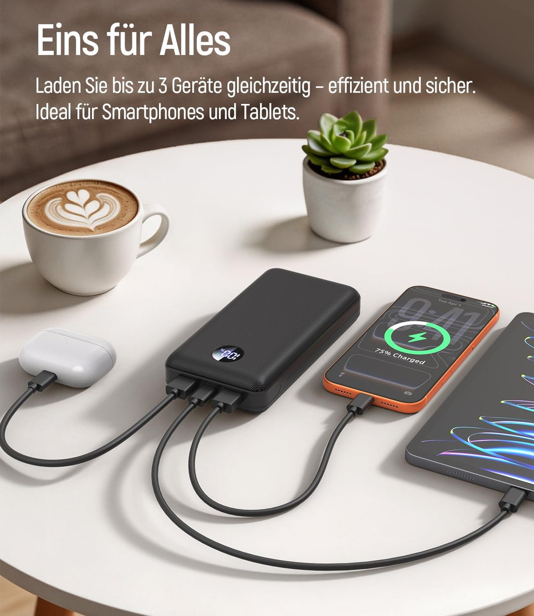 Powerbank 26800mAh, 22.5W Schnellladung Externer Akku mit LCD-Display, 22W USB-C PD Tragbares Ladege