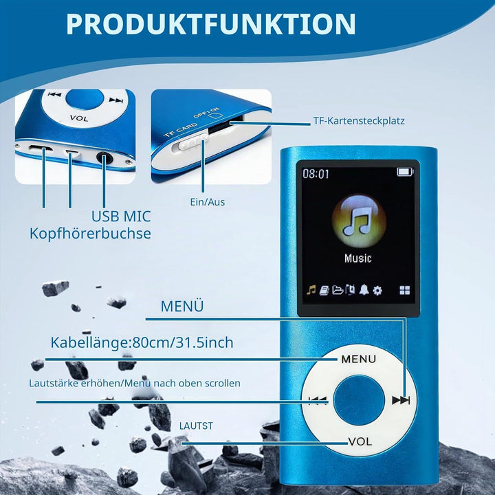 MP3/MP4-Player Musikplayer Unterstützt Bis zu 64 GB TF-Karte Tragbar HiFi-Musikplayer mit Kopfhörer