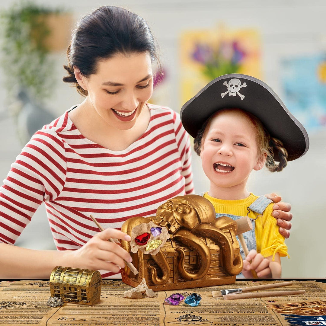 Gross Schatzkiste Ausgrabungsset für Kinder - Ausgraben Piraten Schmucksteine, Goldmünzen - Schatztr