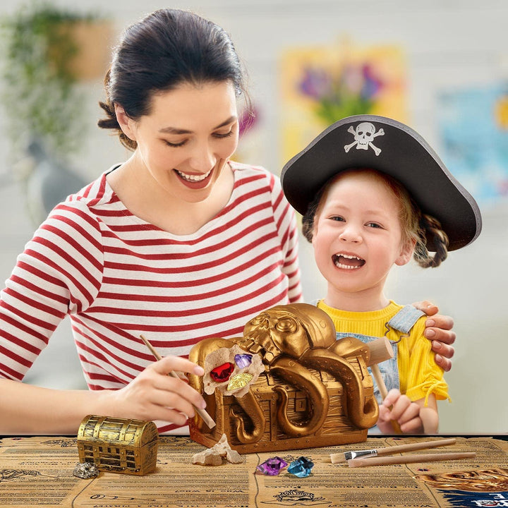 Gross Schatzkiste Ausgrabungsset für Kinder - Ausgraben Piraten Schmucksteine, Goldmünzen - Schatztr