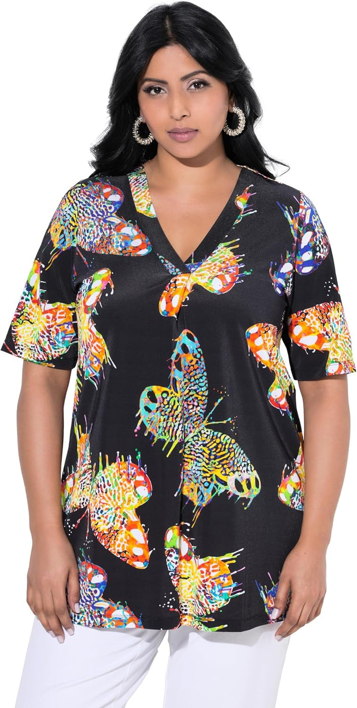 Ulla Popken Damen grosse Grössen Übergrössen Plus Size 7/8-Hose, Biese, schmales Bein, Elastikbund s