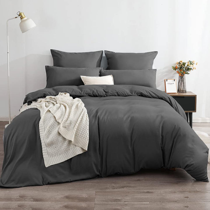 Soifox Bettwäsche 200x220 Grau Anthrazit - bettwäsche-Sets aus Mikrofaser bügelfrei & knitterfrei Be