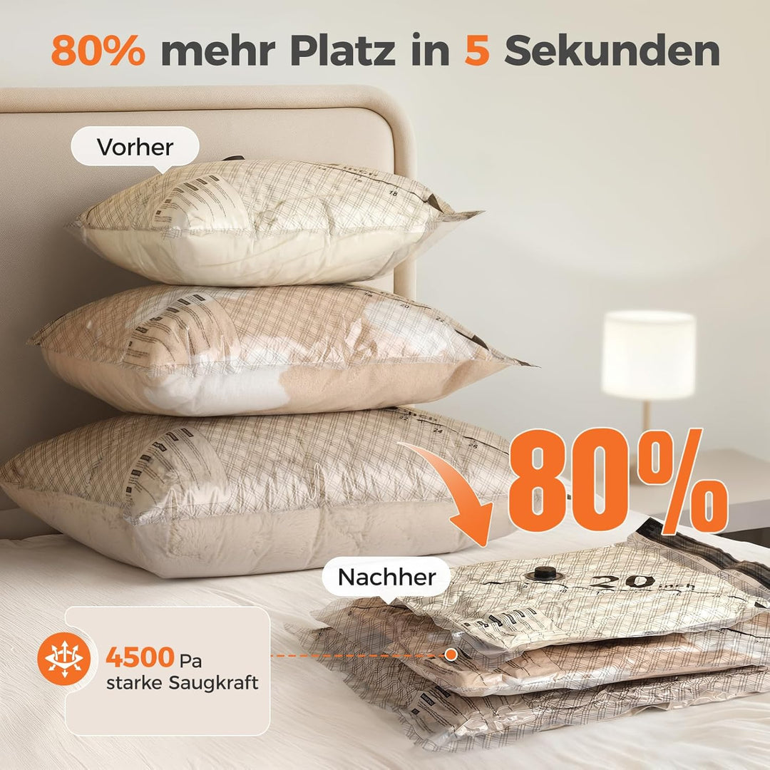 Innsky 9er Set Vakuumbeutel Kleidung mit kabelloser USB-C Vakuumpumpe – 3 Grössen (40x50/47x60/54x70