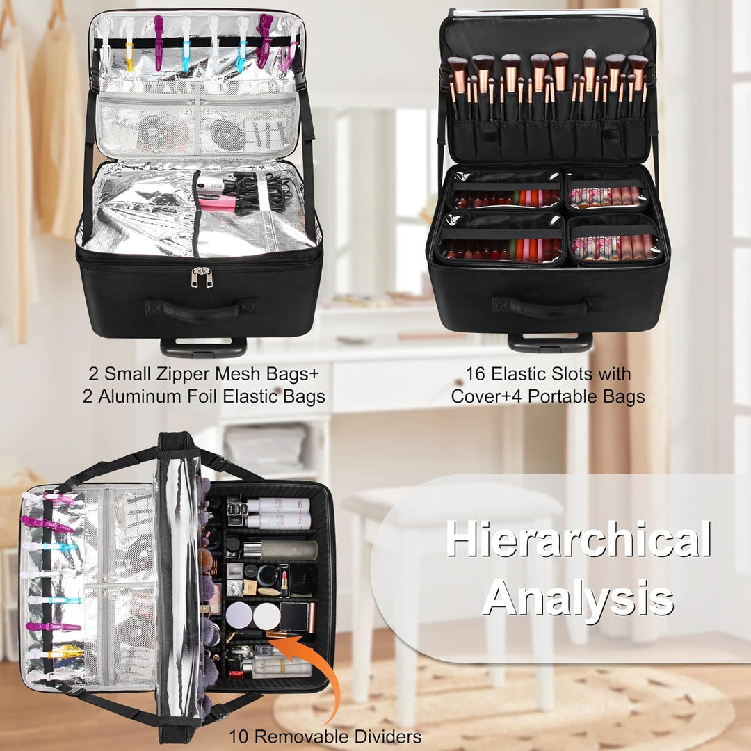 17.7" Extra Grosse Kosmetikkoffer Trolley - Professionelle Schminkkoffer Reise Beauty Case Tragbare
