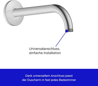 Duravit Universal Duscharm, Duscharmatur Wandbefestigung, Brausearm 210 mm, Duschbrause rund, Chrom