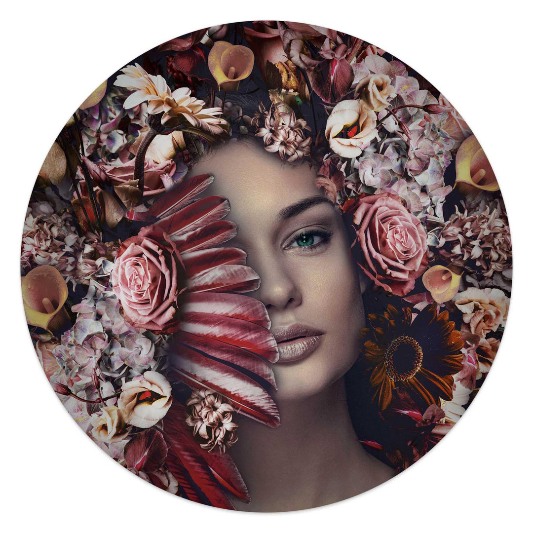 REINDERS Glasbild Flügel Frau - Blumen - Romantisch - Round Art Glas 50 x 50 cm Rosa Wohnzimmer Mens